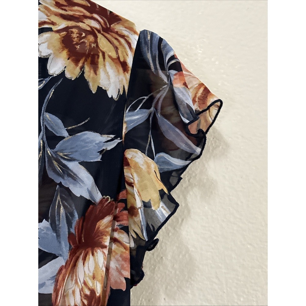 Alexa B Nites Petite 6P Navy Floral Maxi Dress V Neck Flutter Sleeve Formal - Picture 7 of 7